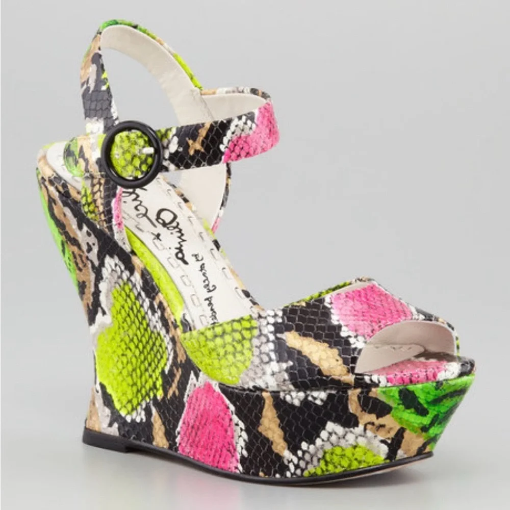 Alice and Olivia Snake Print Wedge Sandals - Picture 1 of 8